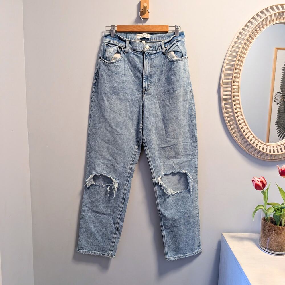 ABERCROMBIE & FITCH The 90s Straight High Rise Curve Love Blue Jeans 29 R NWOT - Picture 1 of 5